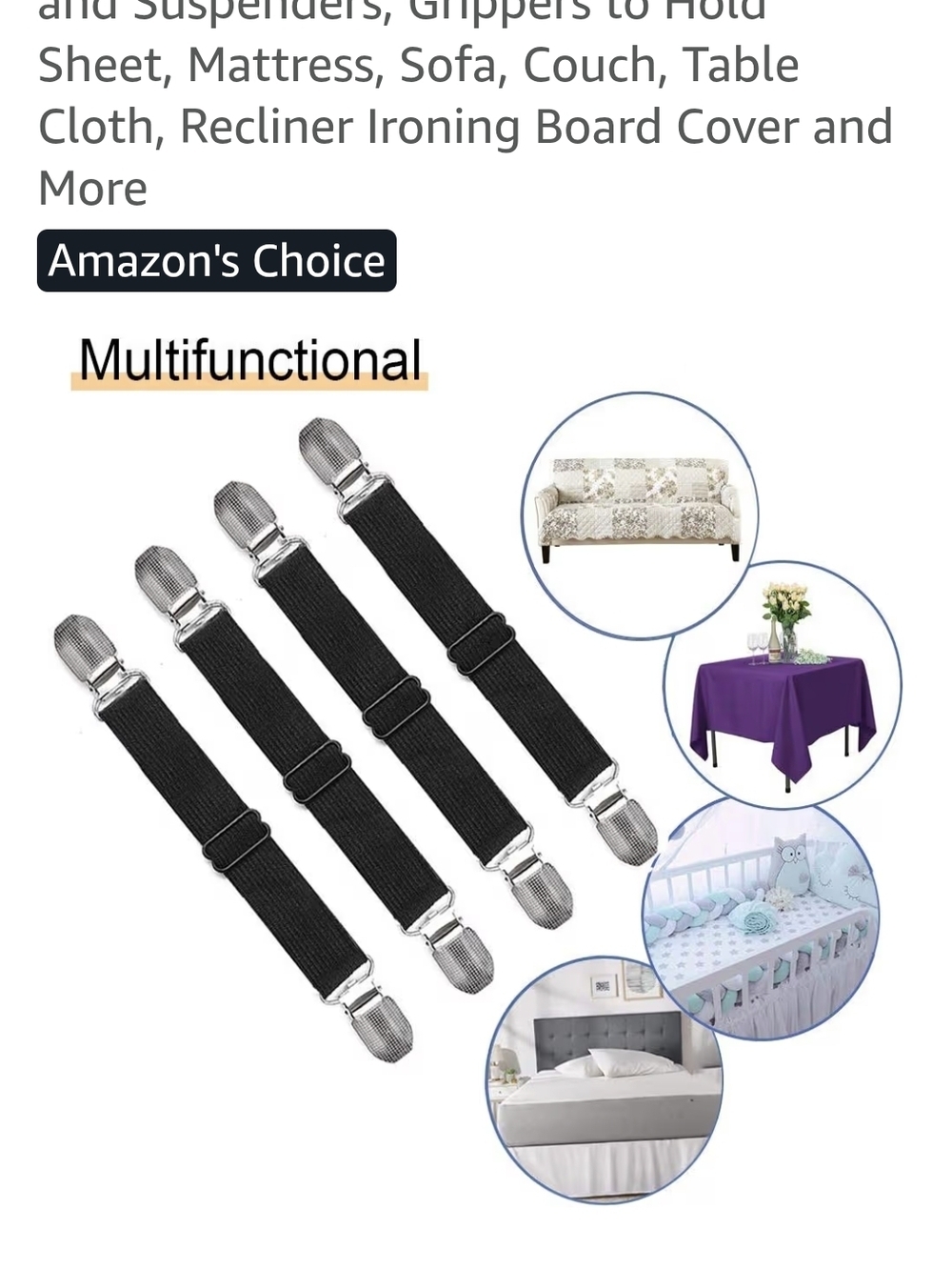 4 Pack Multipurpose Black Sheet and‎ Furniture Grippers - 4 Pack